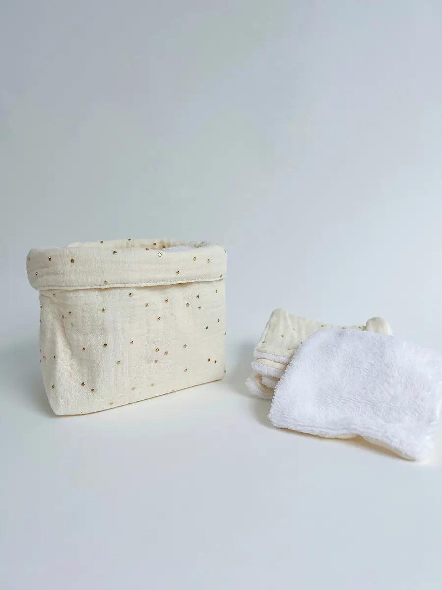 Ensemble assorti (double gaze) : la panière et ses 10 cotons - Cream