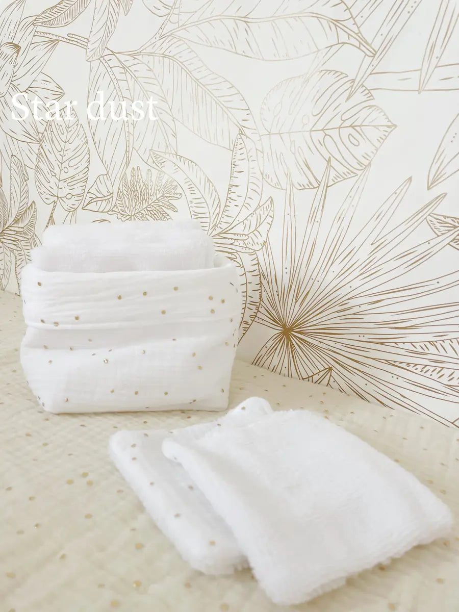 Ensemble assorti (double gaze) : la panière et ses 10 cotons - Star dust