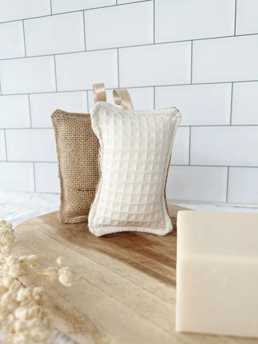 Eponge lavable TOILE DE JUTE - Nid d’abeille écrue