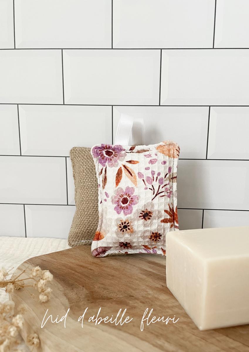 Eponge lavable TOILE DE JUTE - Nid d’abeille fleuri