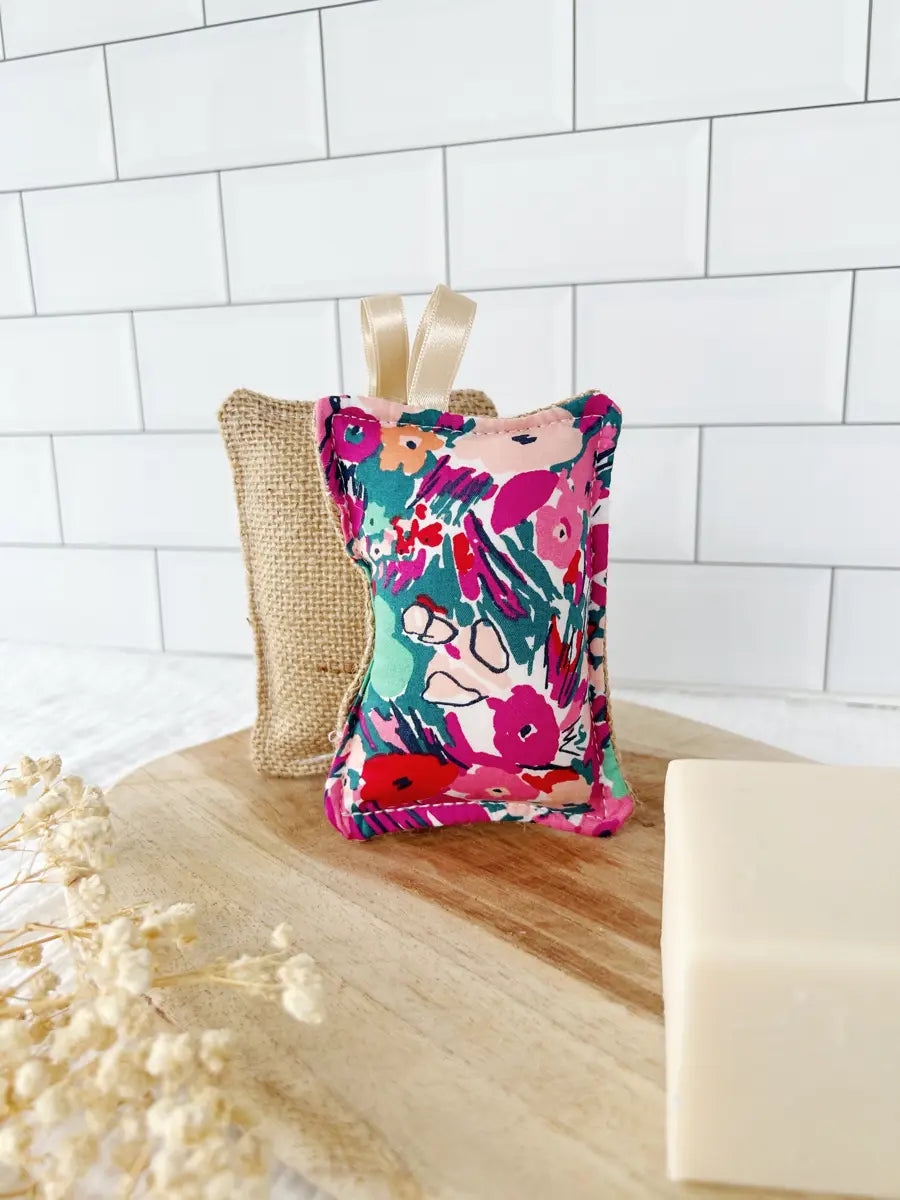 Eponge lavable TOILE DE JUTE - Pink flowers