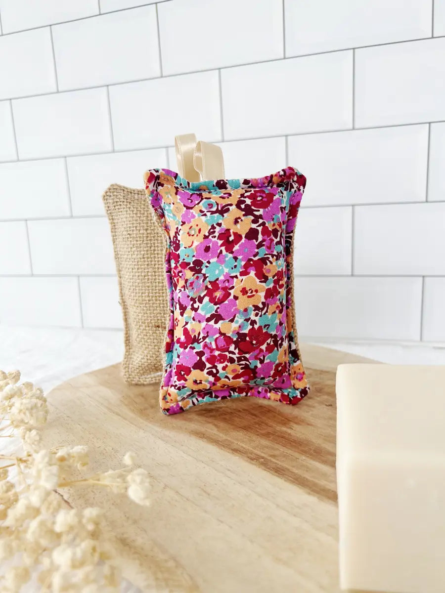 Eponge lavable TOILE DE JUTE - Purple flowers