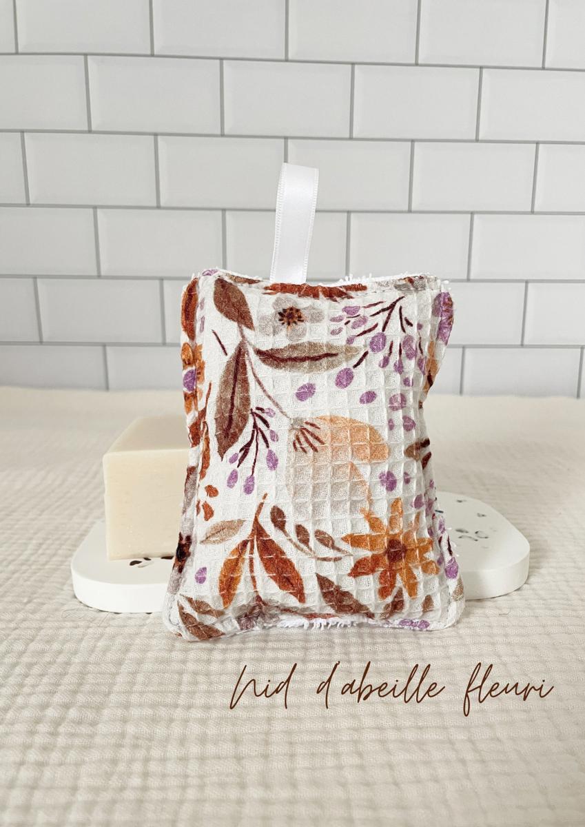 Eponge lavable - Nid d’abeille fleuri