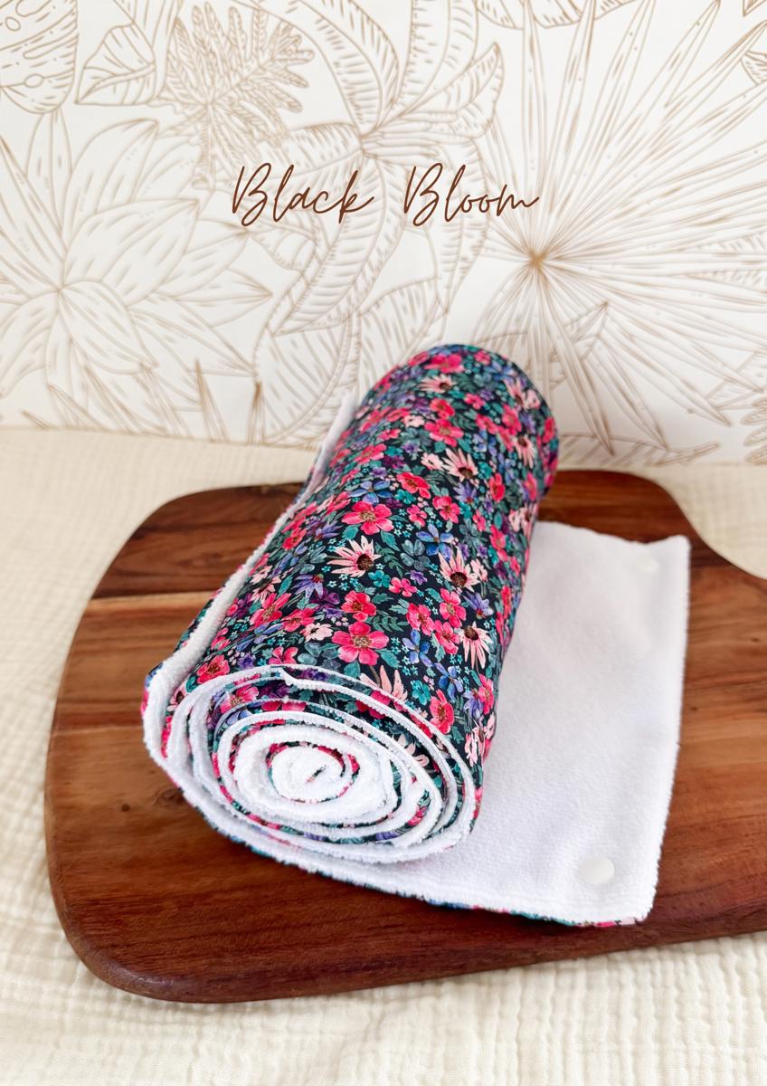 Rouleau essuie-tout lavable - 10 feuilles réutilisables - Black bloom