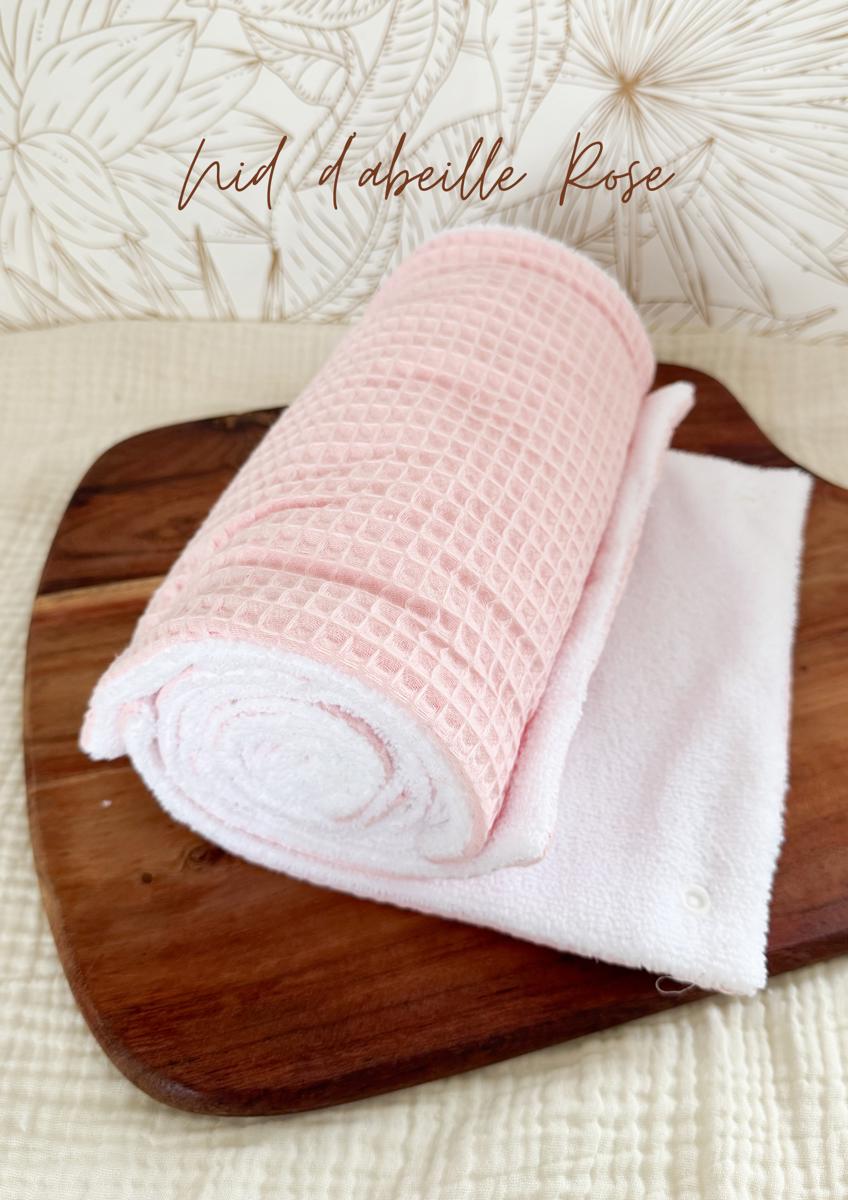 Rouleau essuie-tout lavable - 10 feuilles réutilisables - Nid d'abeille rose