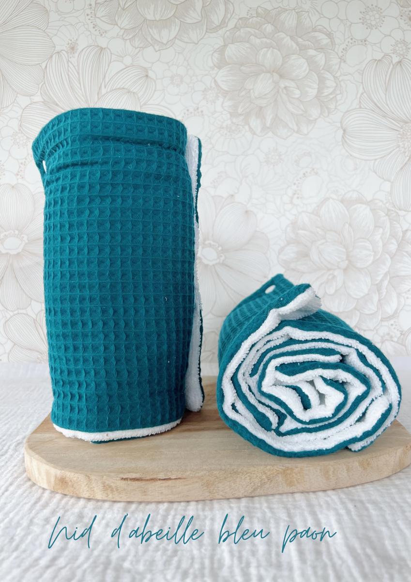 Essuie-tout lavable (5 feuilles) - Nid d'abeille bleu paon