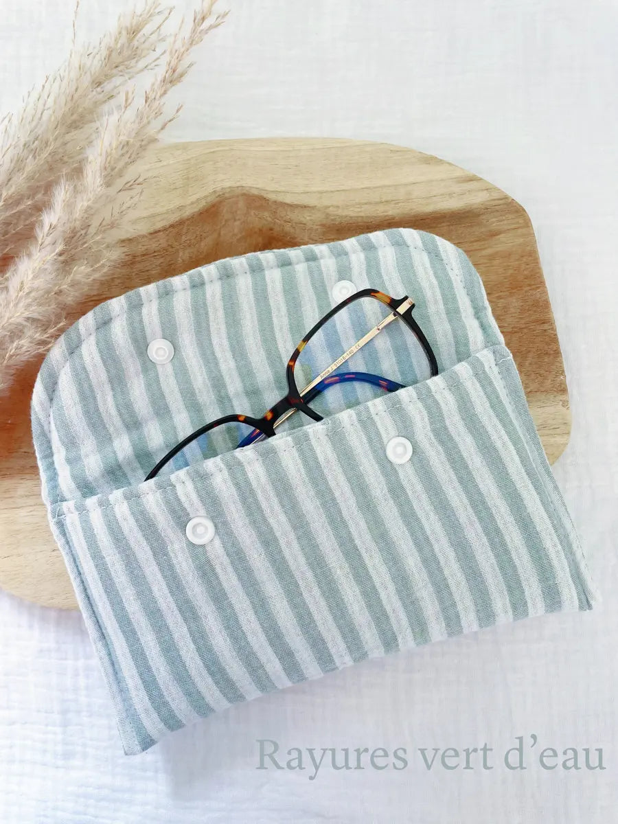 Étui à lunettes - Rayures vert d’eau