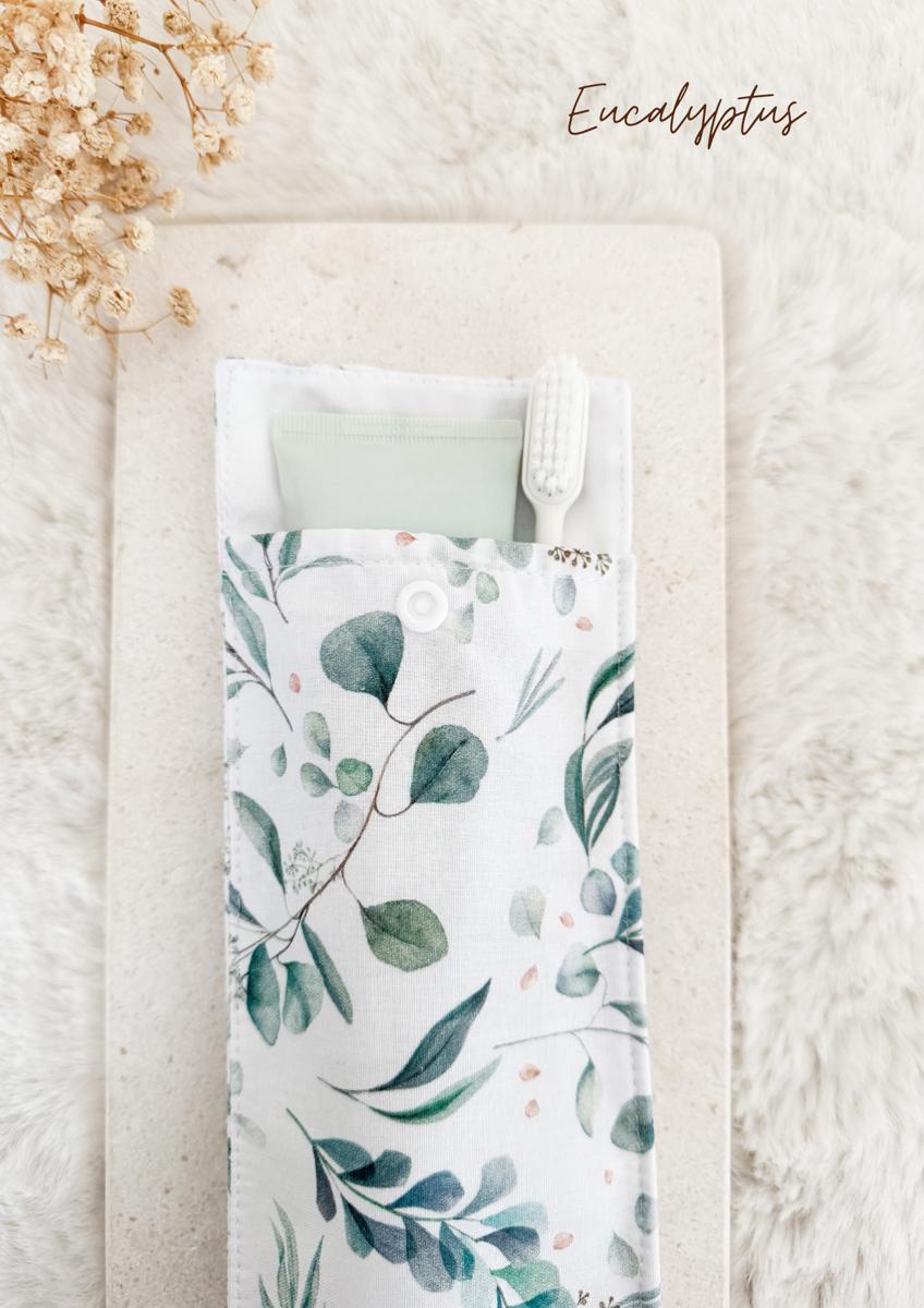 Etui imperméable pour brosse à dent et dentifrice / pochette à couvert - Eucalyptus
