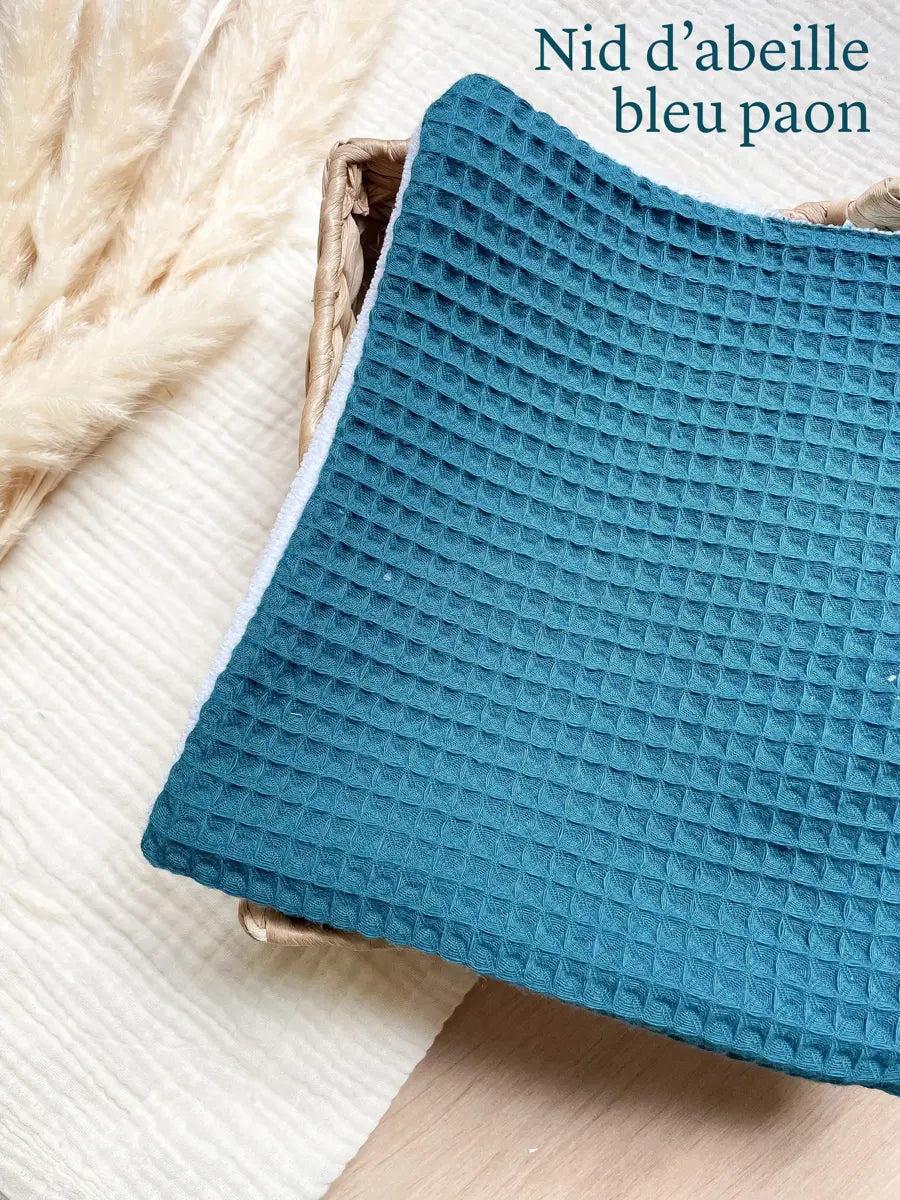 Feuille essuie-tout lavable microfibre (sans pressions) - Nid d'abeille bleu paon