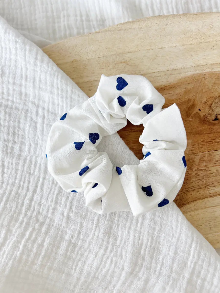 Chouchou coton imprimé - Cœurs bleus