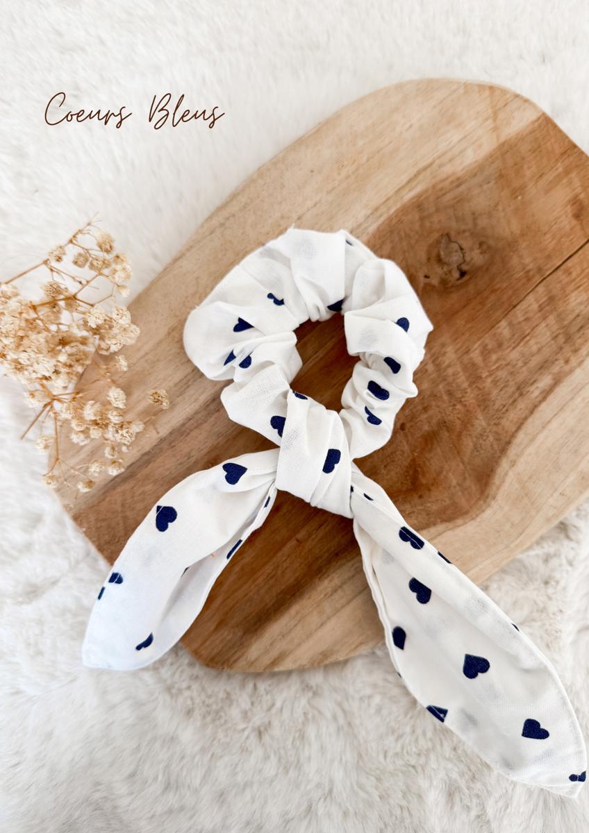 Foulchie en coton imprimé - Cœurs bleus