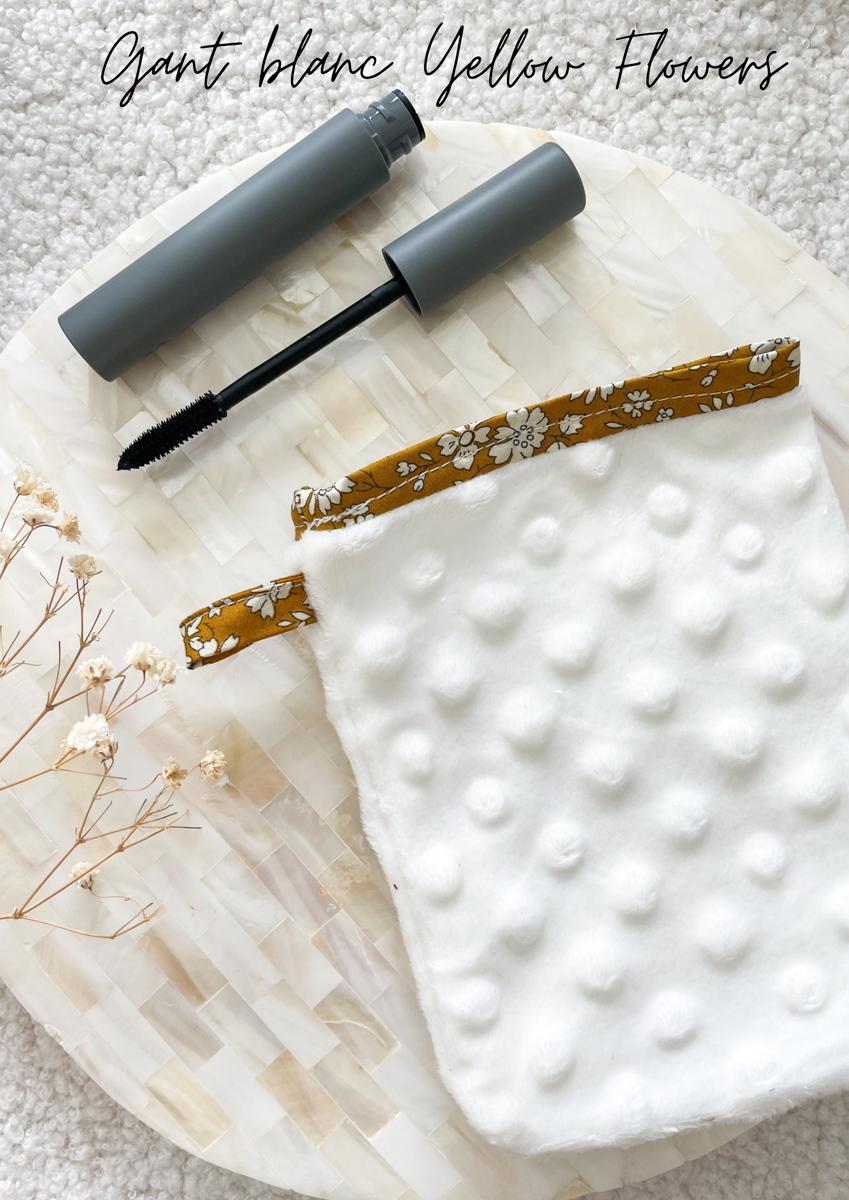 Gant démaquillant (démaquille avec de l’eau uniquement) - Gant blanc Yellow Flowers