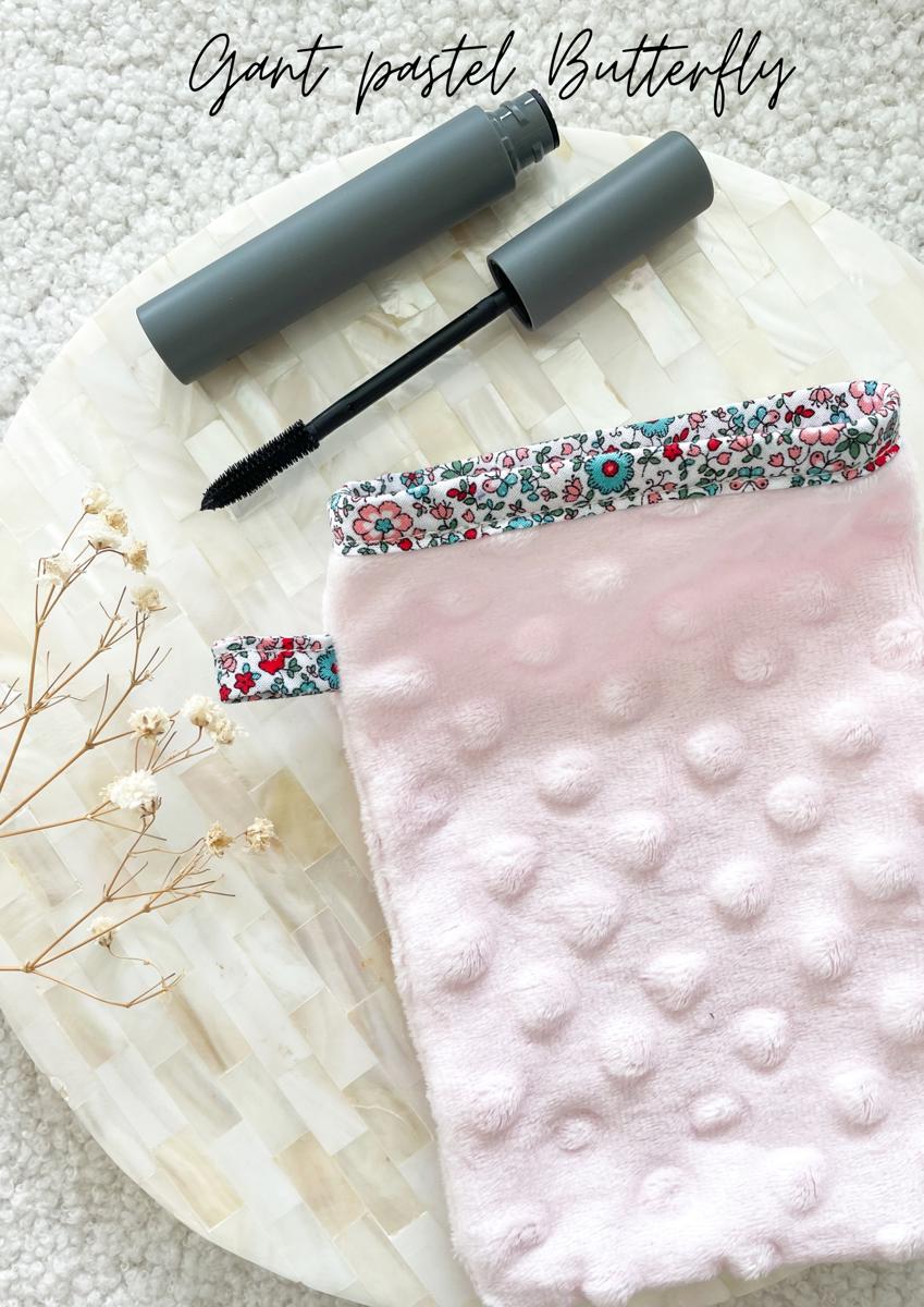 Gant démaquillant (démaquille avec de l’eau uniquement) - Gant rose pastel Butterfly