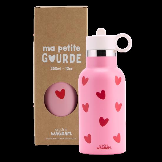 Gourde acier inoxydable - Atelier Wagram - Rose cœurs rouge