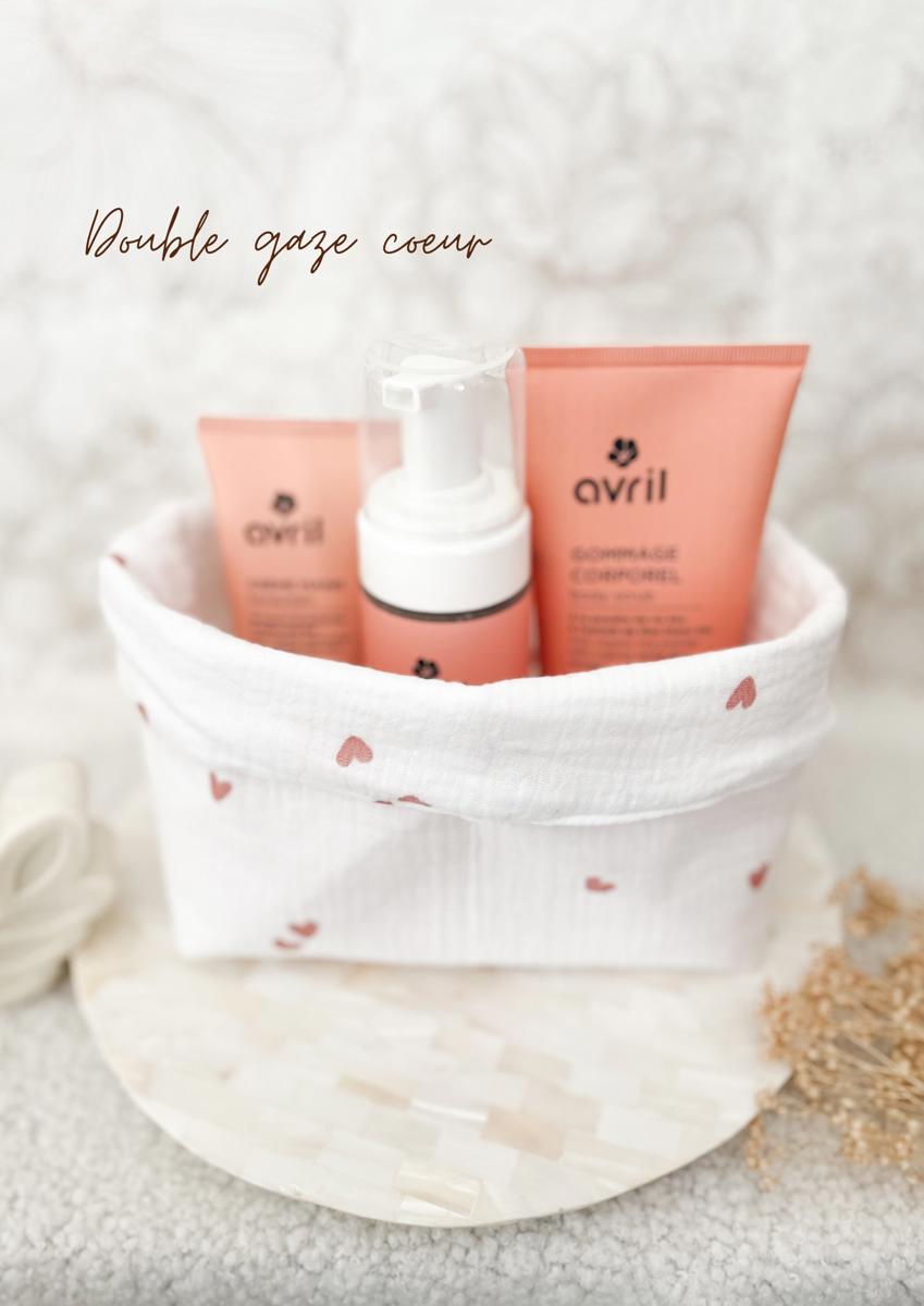 Grande panière en double gaze - Double gaze cœur