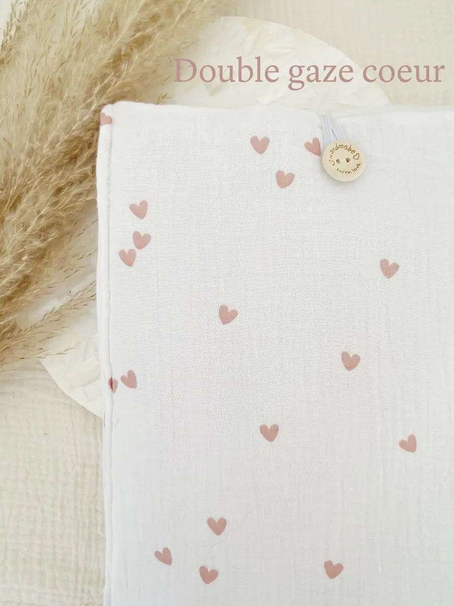 Grande pochette à livre ou tablette - Double gaze cœur
