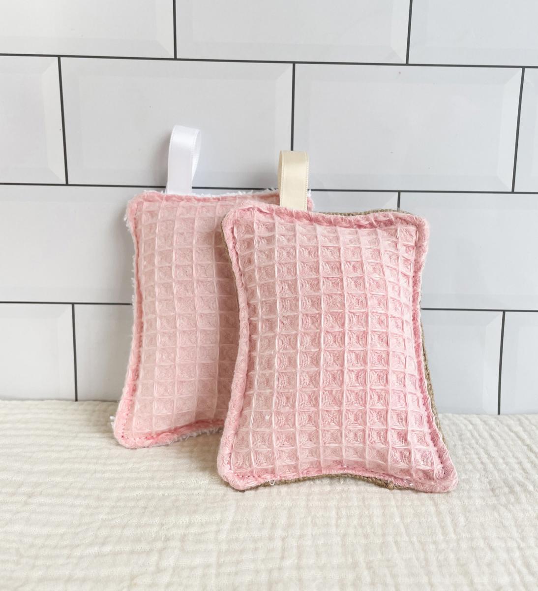 Le duo d'éponges - Nid d'abeille doux rose