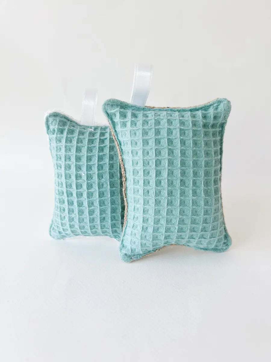 Le duo d'éponges - Nid d’abeille vert d’eau