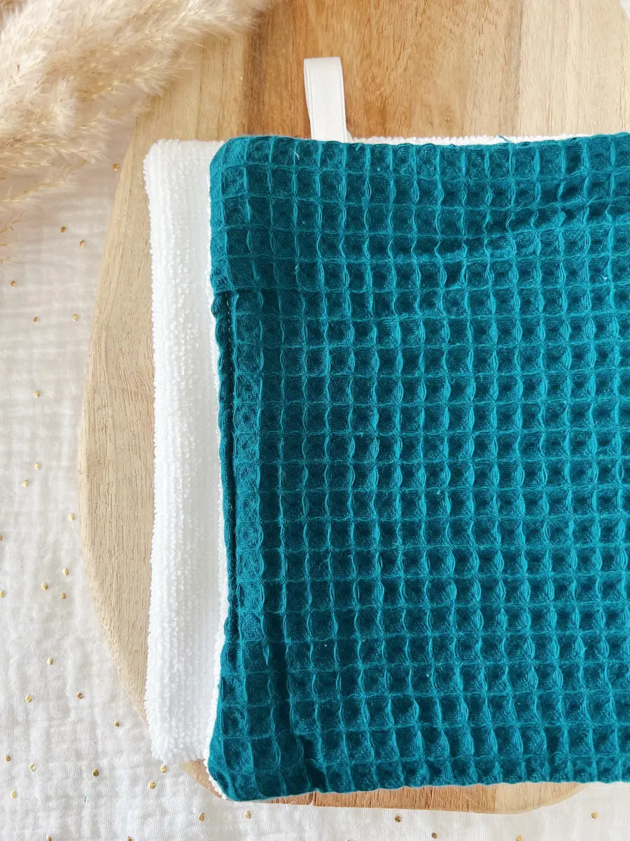 Lingette ménage - Nid d'abeille bleu paon