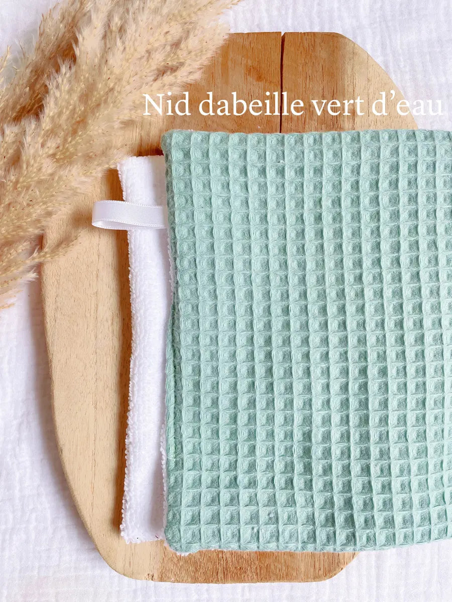 Lingette ménage - Nid d’abeille vert d’eau