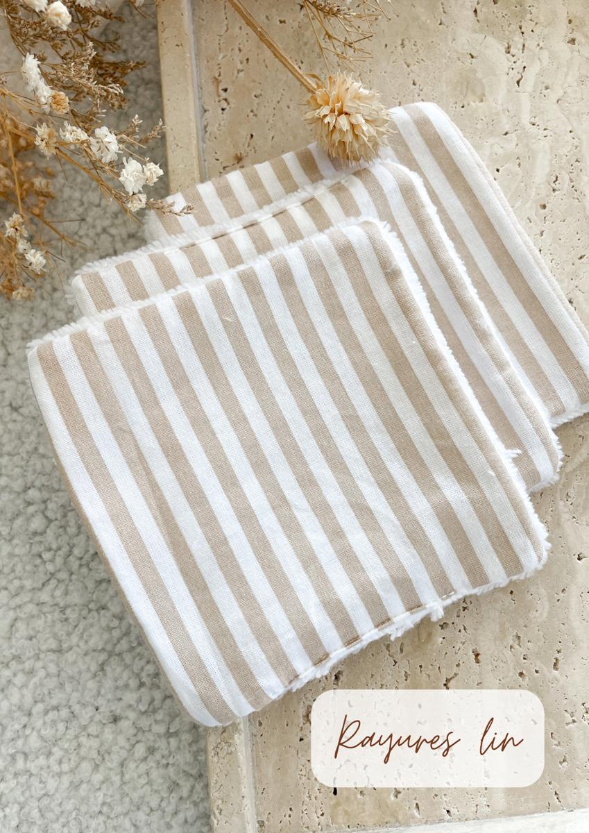 Lingette visage lavable - Homme - Rayures lin