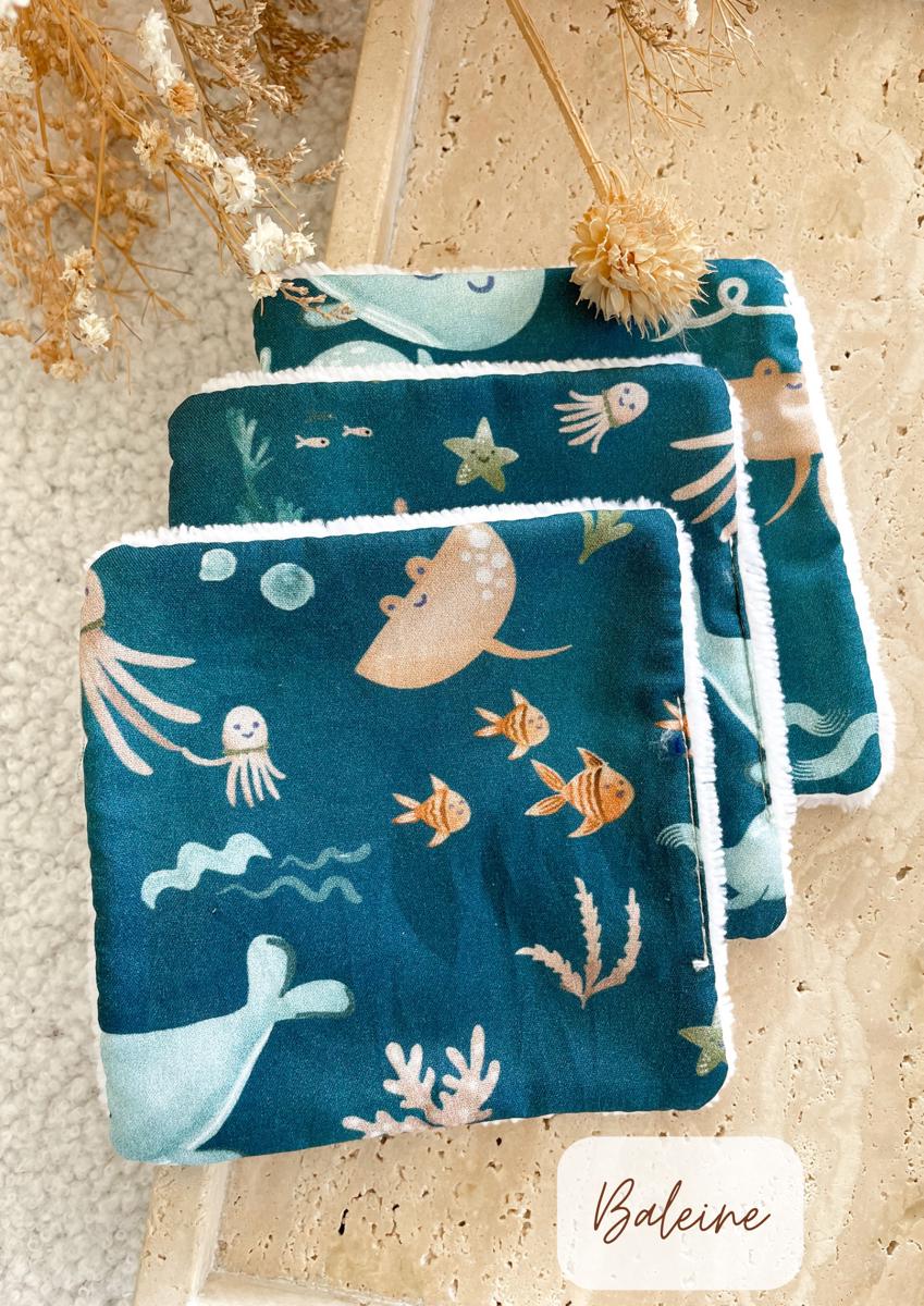 Lingettes bébé éponge bambou - Baleine