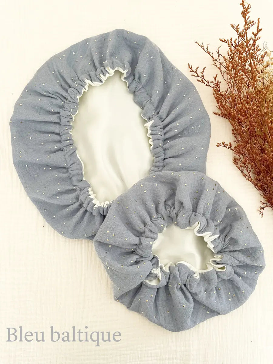Lot de 2 bonnets de soin Mère / Fille - Bleu baltique