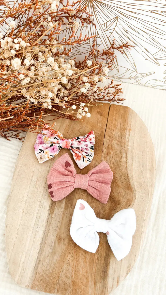 Lot de 3 Barrettes enfants - Double gaze coeur / Adèle / Joli coeur