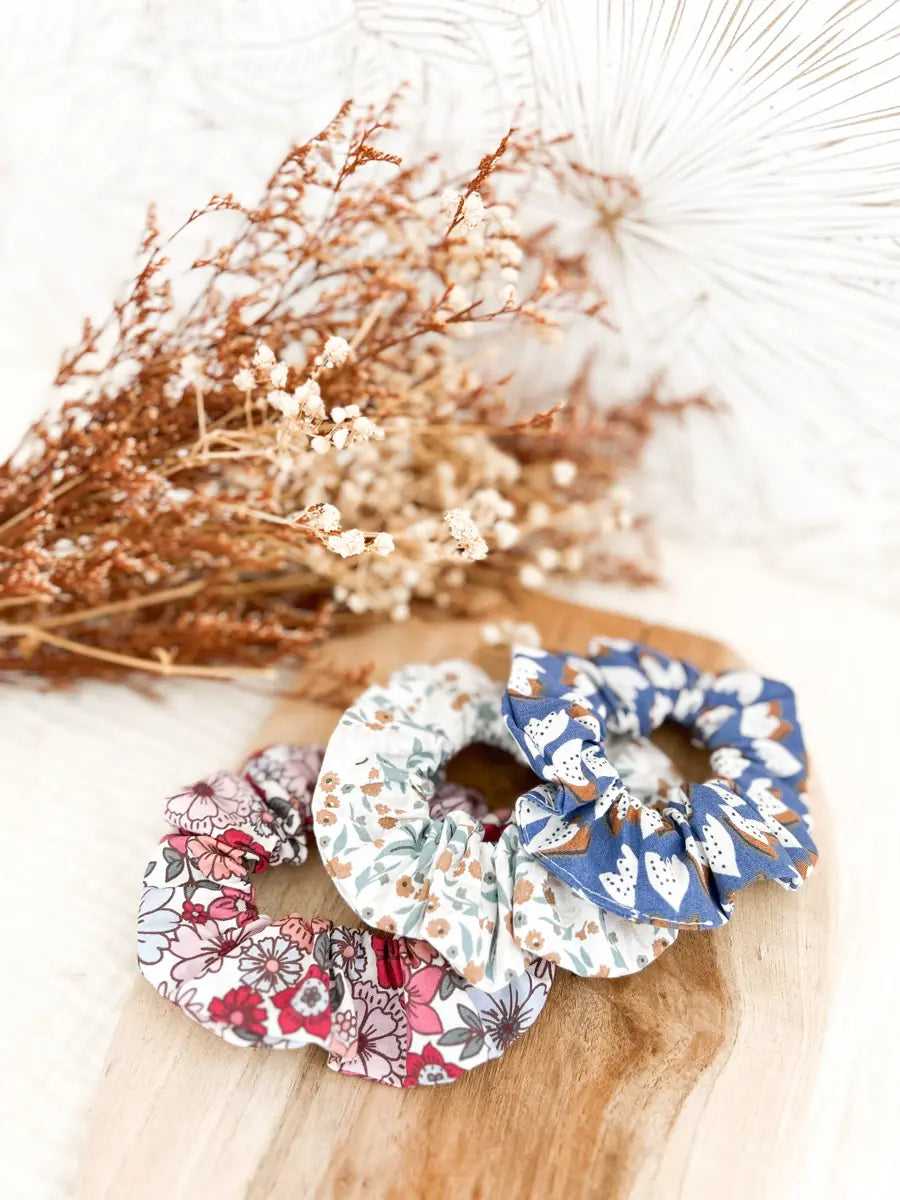 Lot de 3 chouchous coton imprimé - Plumes/Brigitte/Blue spring