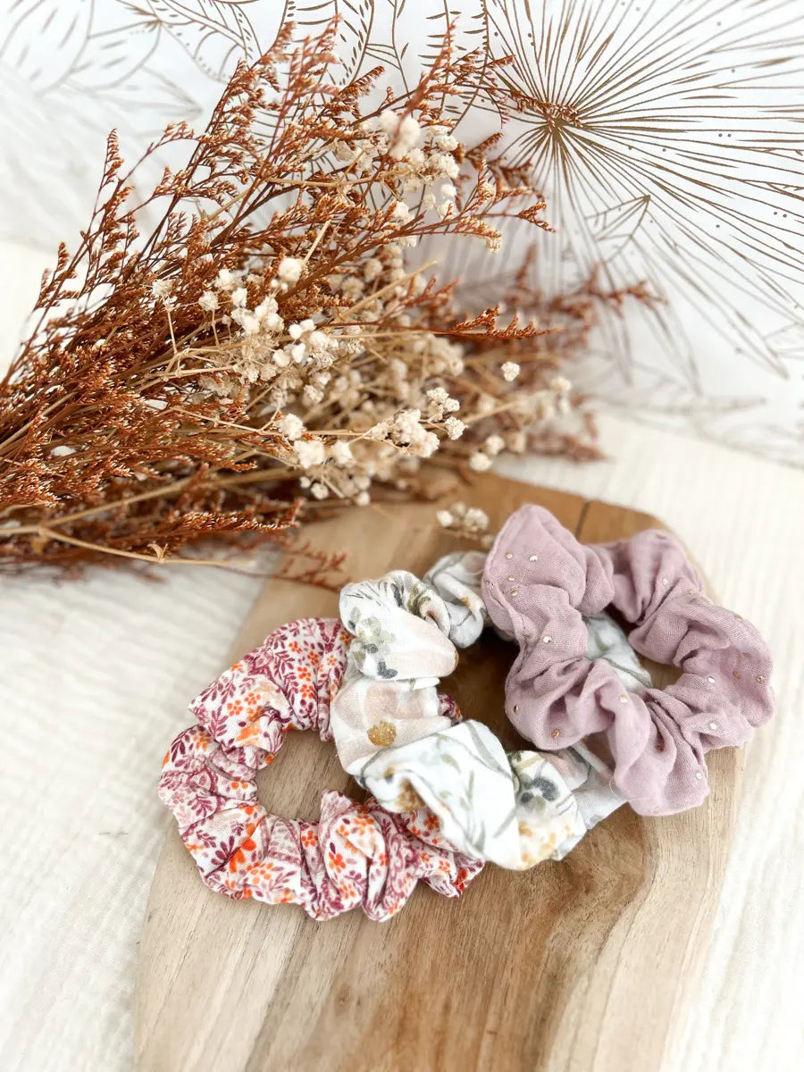 Lot de 3 chouchous double gaze - Bohemian/Lila/Red cachemire