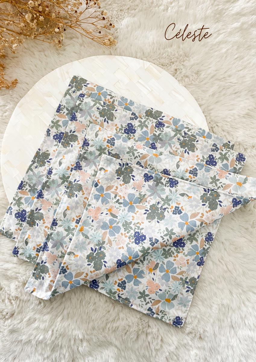 Lot de 3 mouchoirs en tissu lavable - Céleste