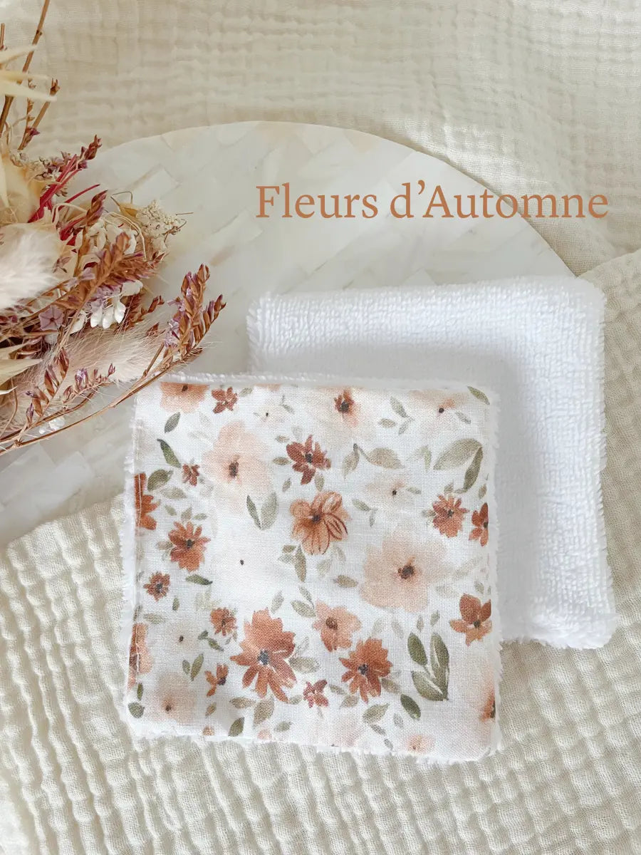 Lot de 5 cotons lavables en éponge bambou - Fleurs d’automne