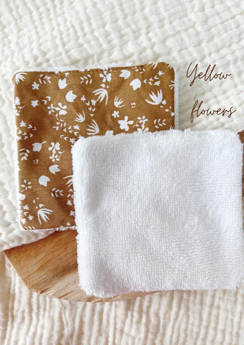Lot de 5 cotons lavables en éponge bambou - Yellow flowers