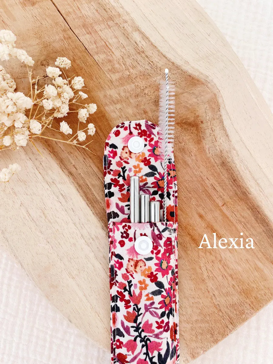 Lot de 3 pailles en inox fournies avec leur étui et un goupillon - Alexia