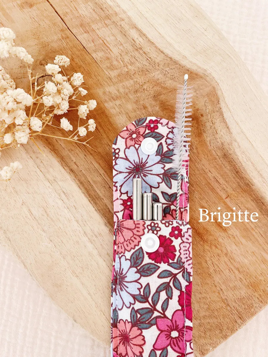 Lot de 3 pailles en inox fournies avec leur étui et un goupillon - Brigitte