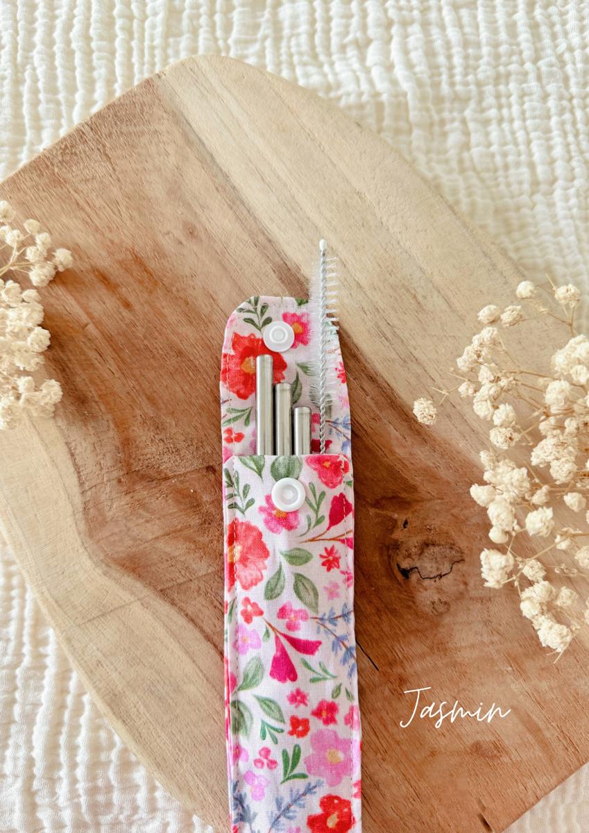 Lot de 3 pailles en inox fournies avec leur étui et un goupillon - Jasmin