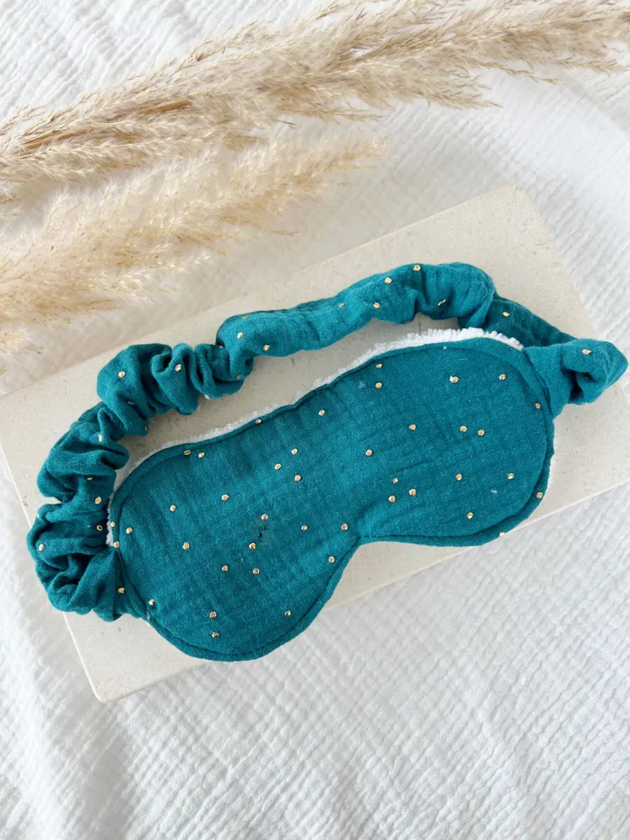 Masque de nuit avec finitions « froufrous » - Bleu paon