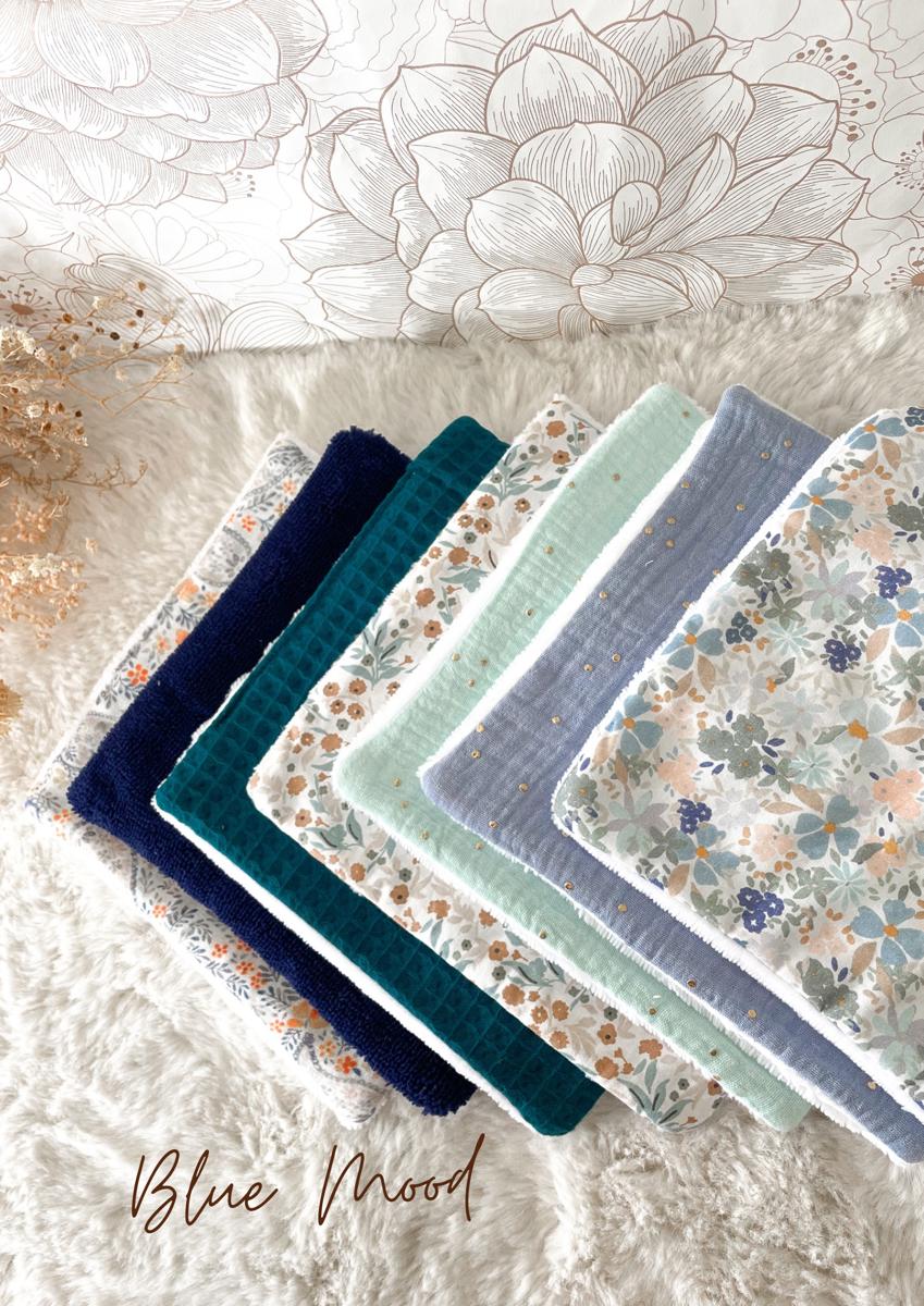 Semainier de 7 mini serviettes visage - Blue mood