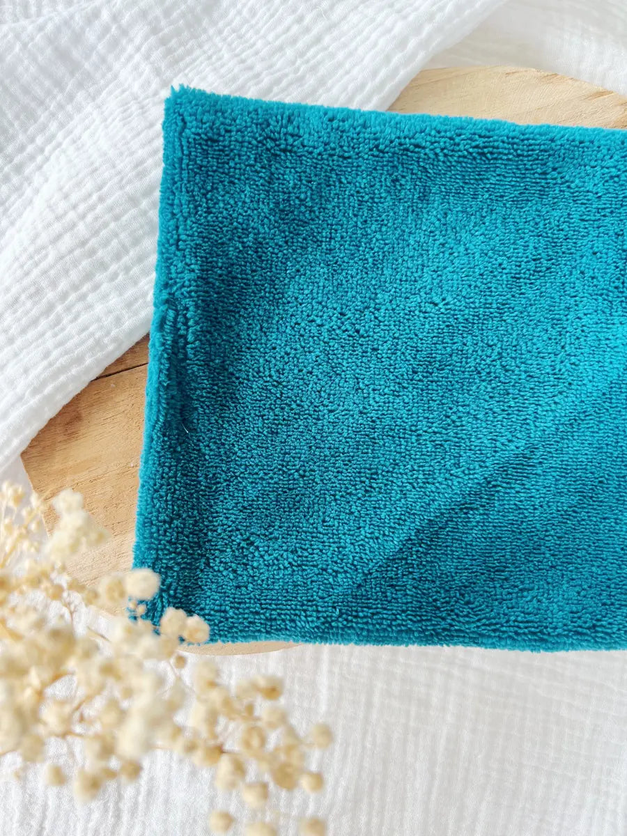 Mini serviette visage double face - Bleu paon