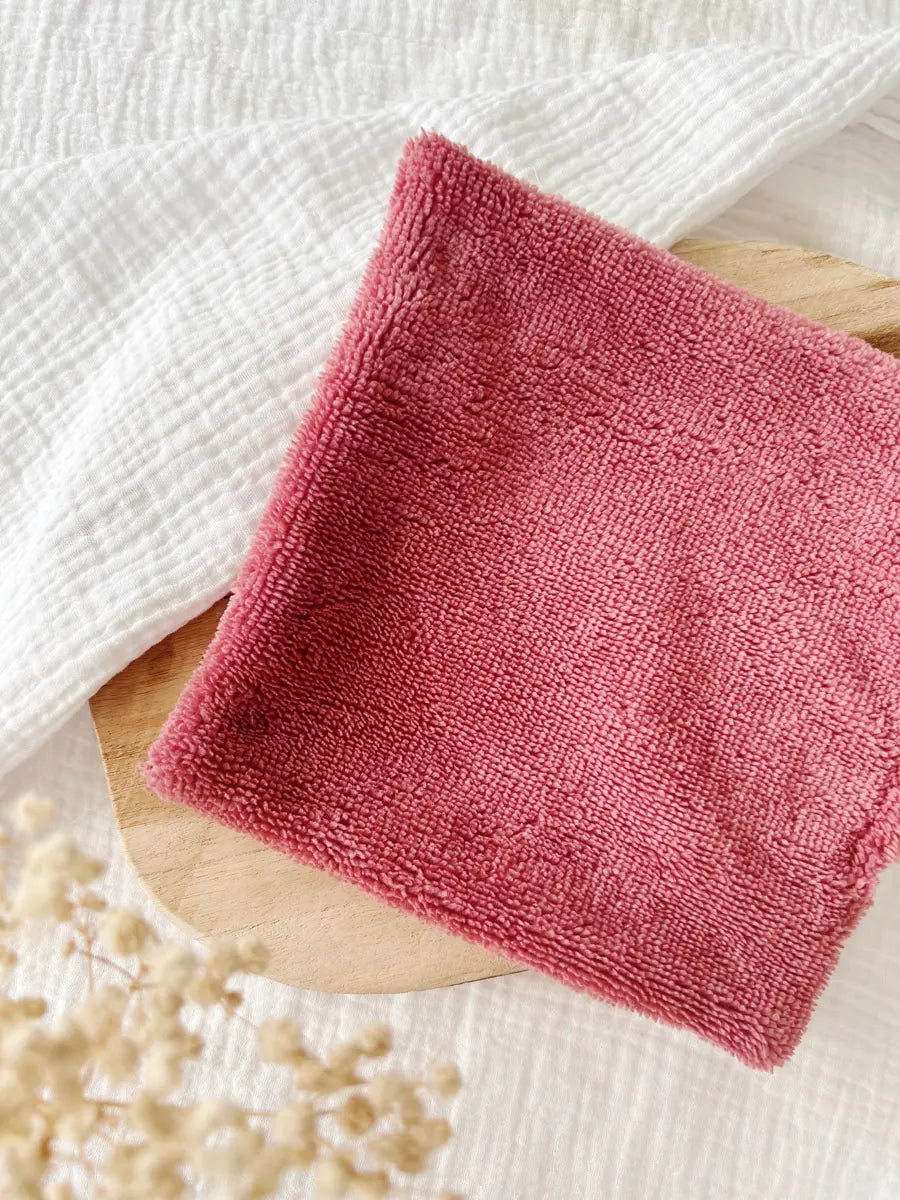 Mini serviette visage double face - Vieux rose