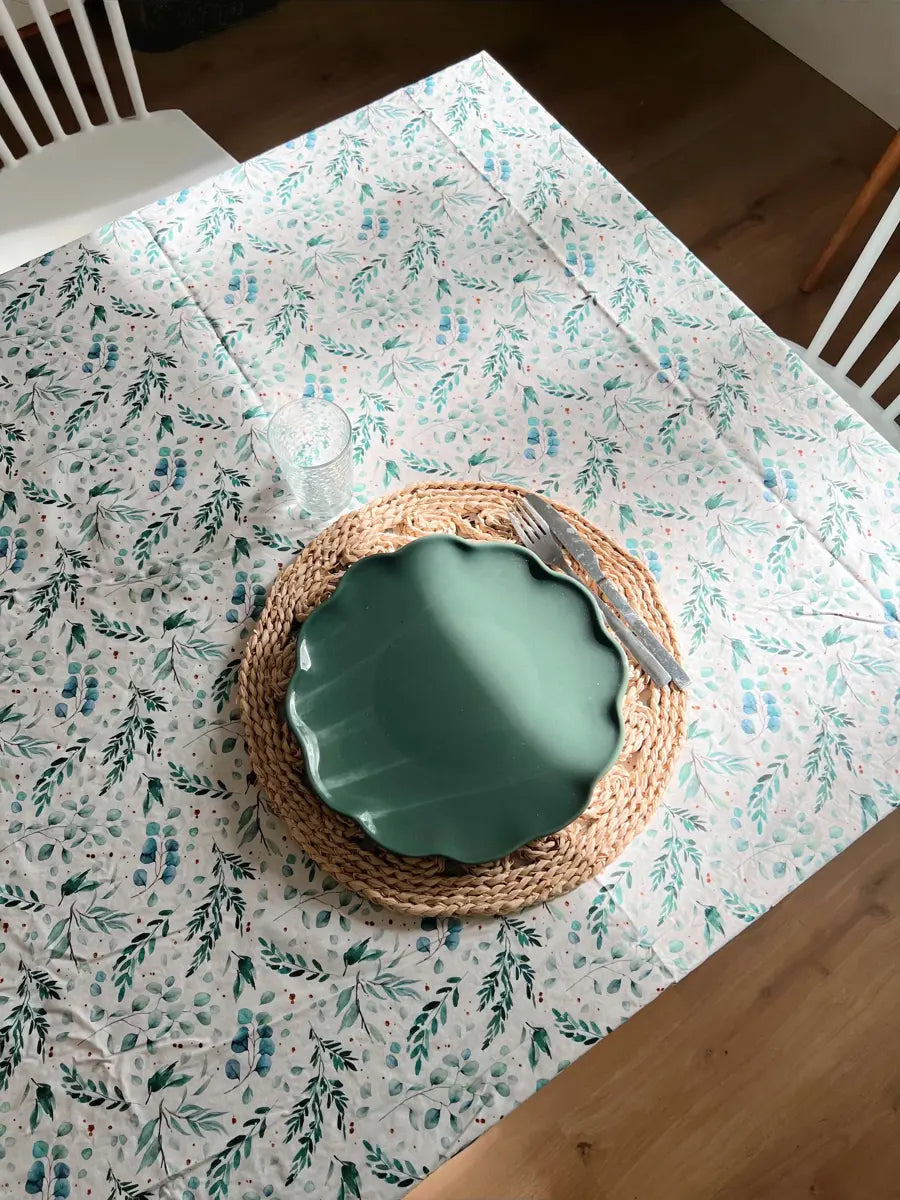 Nappe en coton enduit - Eucalyptus / 145*140