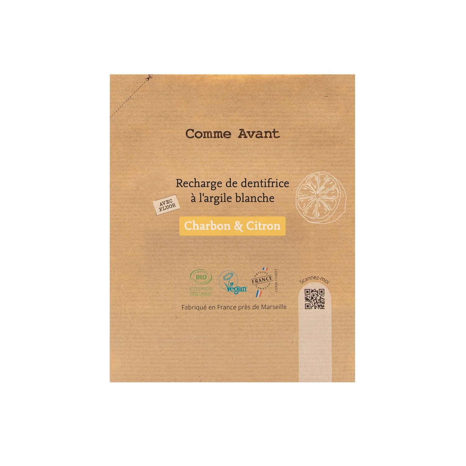 Dentifrice en pâte rechargeable au charbon végétal et citron - Comme Avant