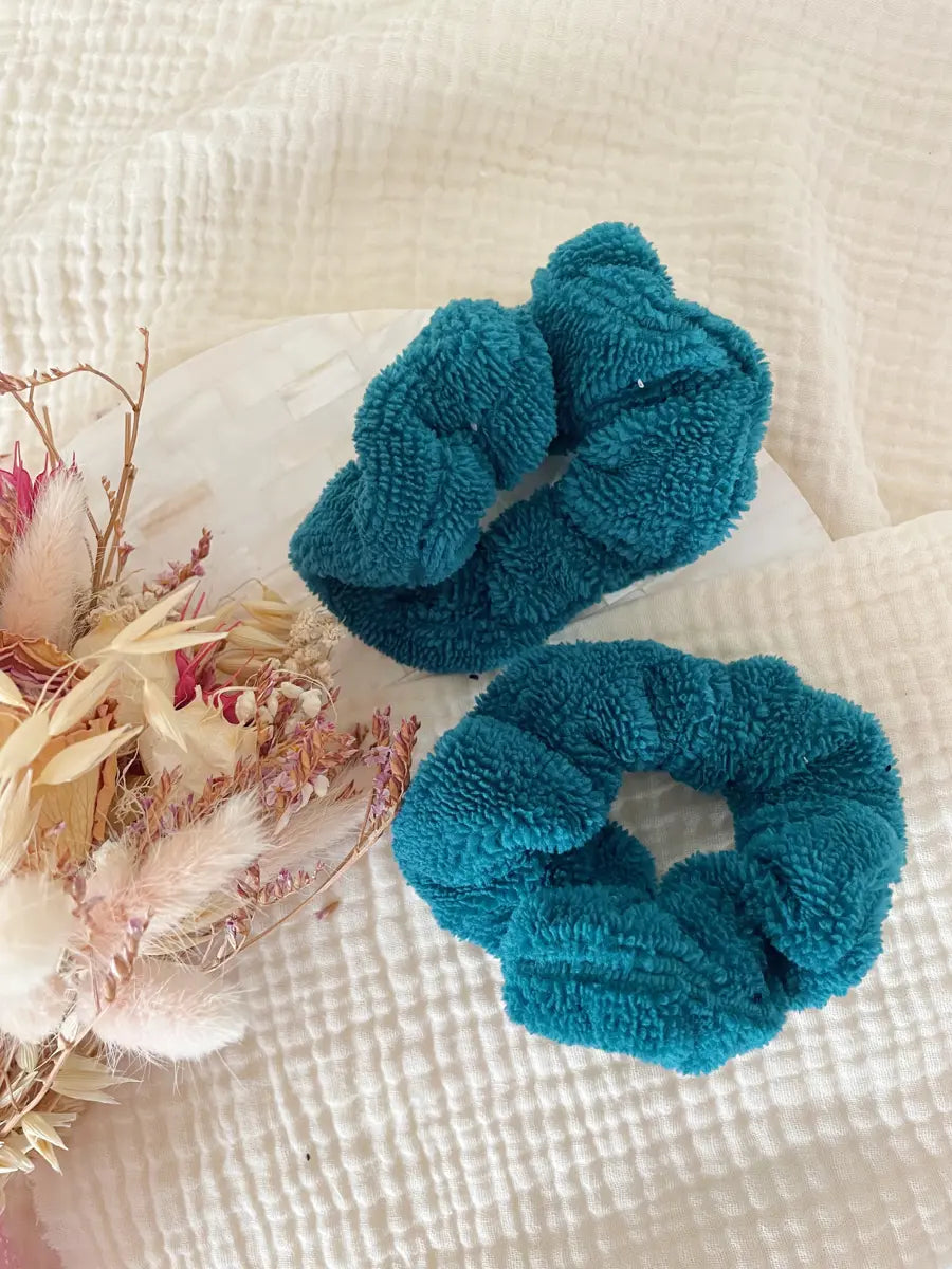 Paire de manchettes skincare en éponge bambou - Bleu paon