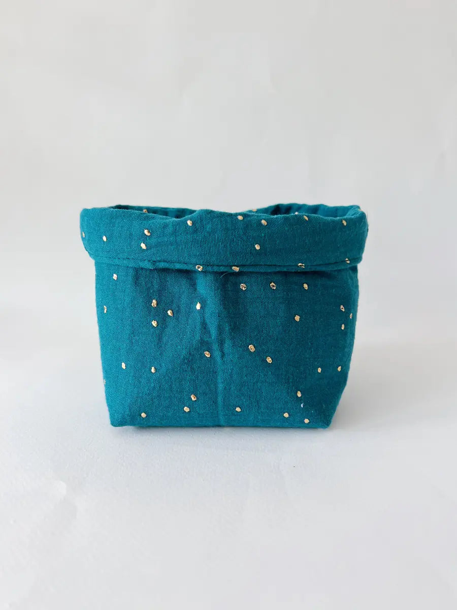 Petite panière en double gaze - Bleu paon