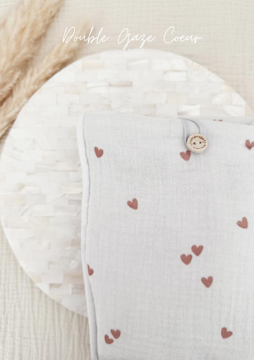 Pochette en tissu pour livre de poche - Pochette pour livre ou liseuse - Double gaze cœur