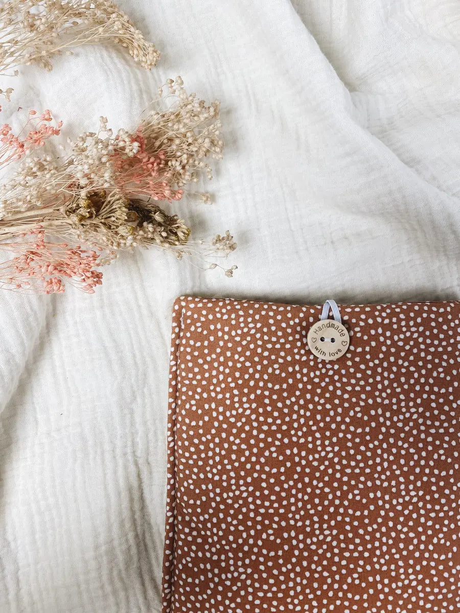 Pochette en tissu pour livre de poche - Pochette pour livre ou liseuse - Pois camel