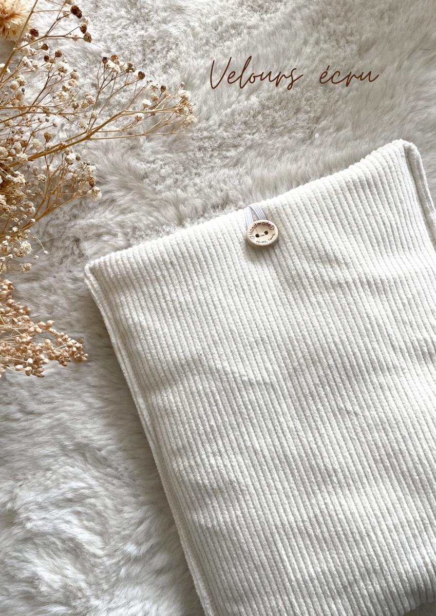 Pochette en tissu pour livre de poche - Pochette pour livre ou liseuse - Velours ecru