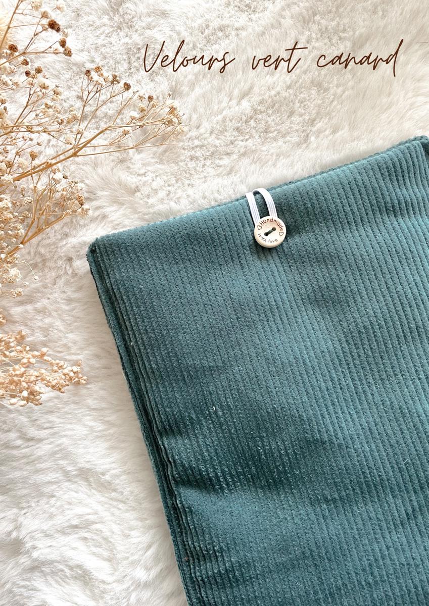 Pochette en tissu pour livre de poche - Pochette pour livre ou liseuse - Velours vert canard