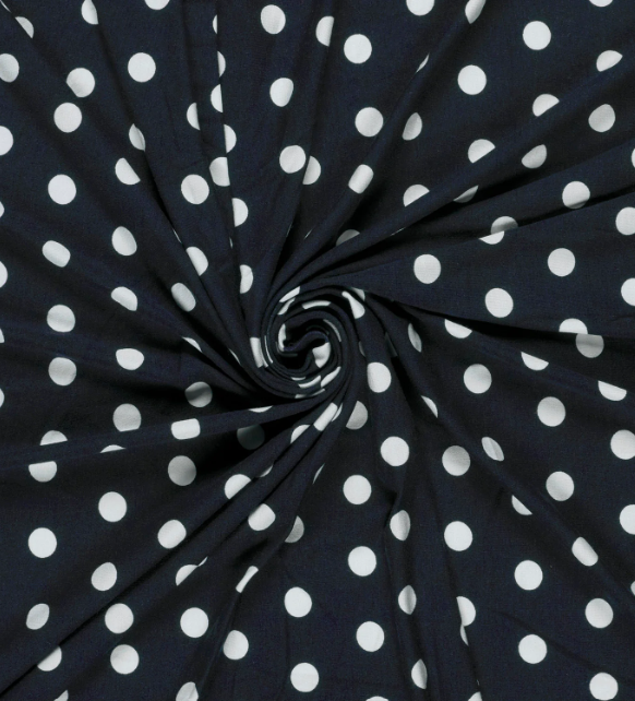 Viscose bleue marine à pois