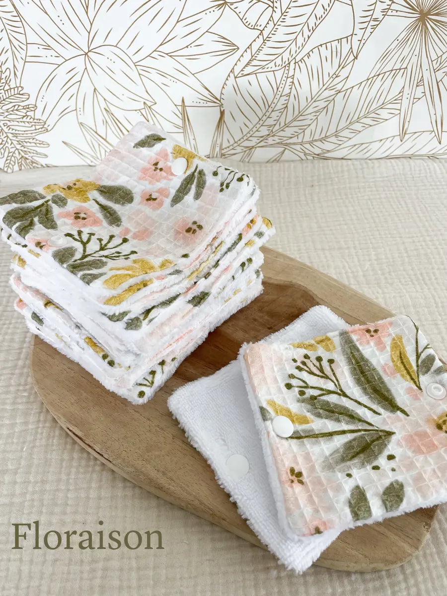 Rouleau de papier toilette lavable avec pressions (15 feuilles) - Floraison